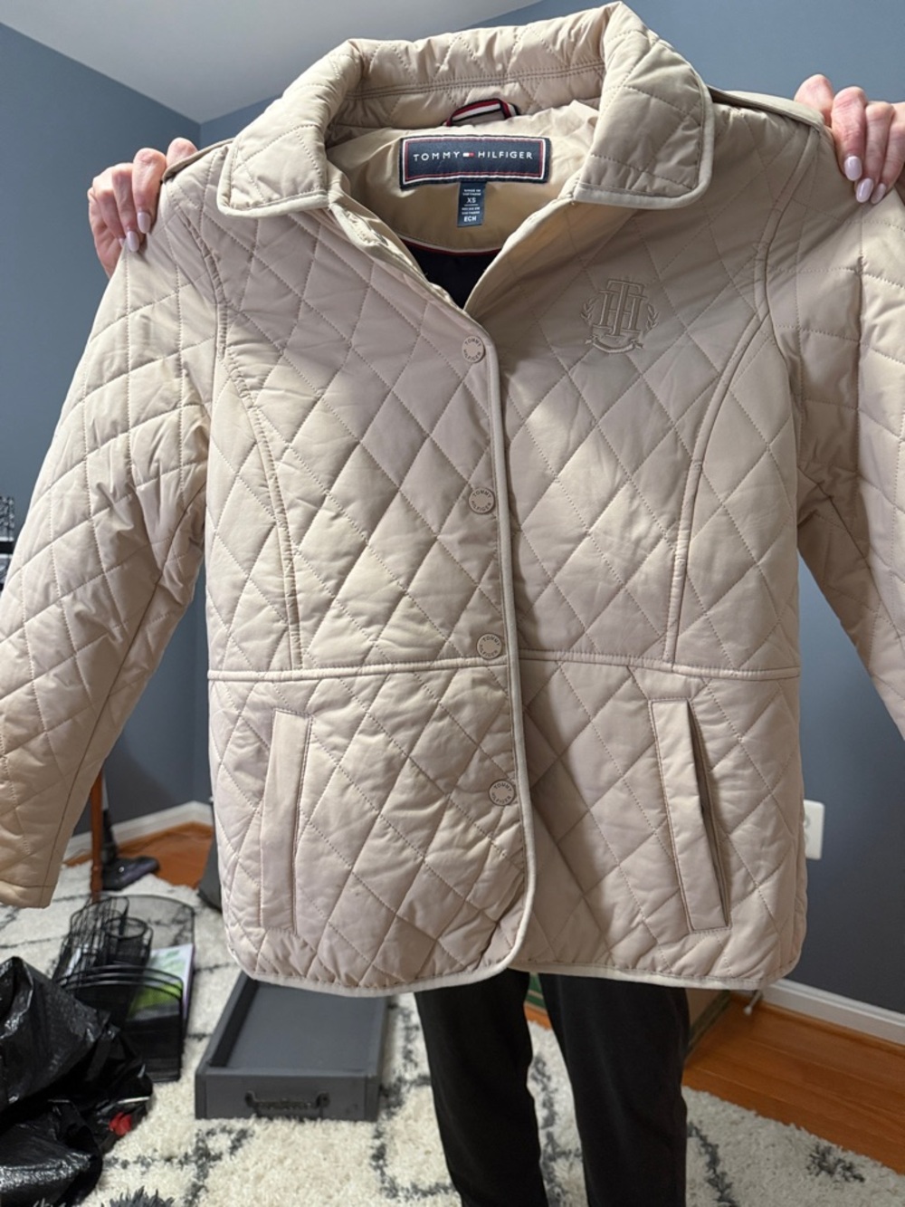 Tommy Hilfiger Beige Quilted Jacket with Navy Lining